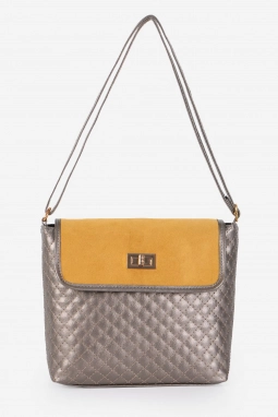 Gri  Süet Kapaklı Kapitone Çapraz Çanta