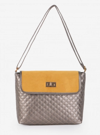 Gri  Süet Kapaklı Kapitone Çapraz Çanta