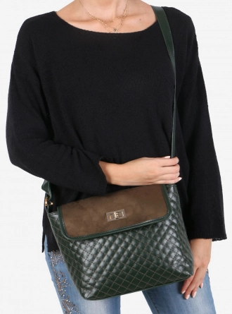 Gri  Süet Kapaklı Kapitone Çapraz Çanta