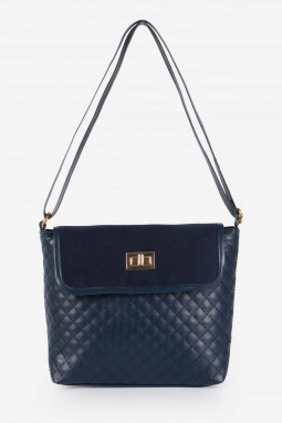 Lacivert Süet Kapaklı Kapitone Çapraz Çanta