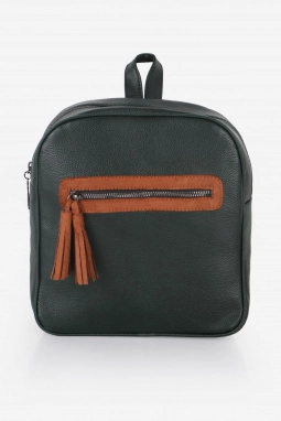 Haki Püskül Fermuarlı Sırt Çantası