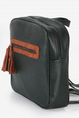 Haki Püskül Fermuarlı Sırt Çantası