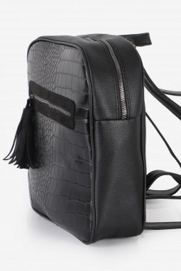 Siyah Püskül Fermuarlı Sırt Çantası