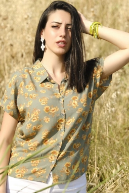 Yarasa Kolgömlek Yeşilçiçekli