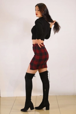 Yırtmaçlı Etek Bordo