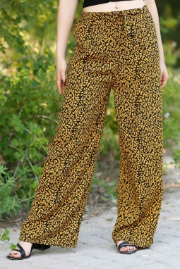 Desenli Bol Pantolon Sarısiyah