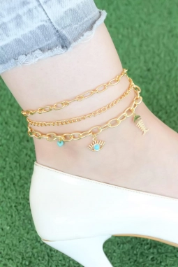 Göz Figürlü Gold Renk Zincirli Hal Hal