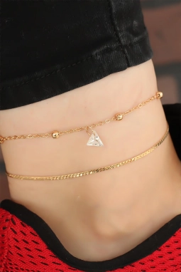 Gold Renk Zincirli Üçgen Taş Aksesuarlı Hal Hal