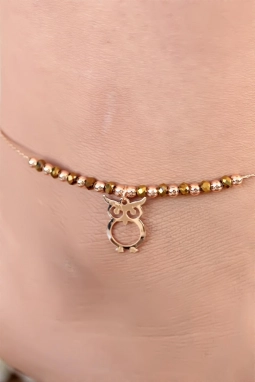 Hardal Renk Miyuki Taşlı Baykuş Figürlü Metal Hal Hal