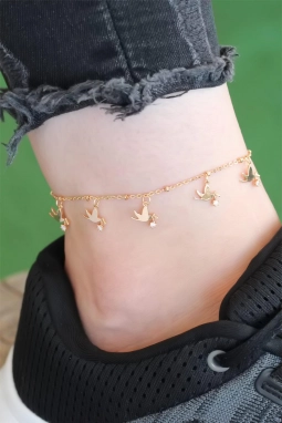 Gold Renk Güvercin Tasarımlı Zirkon Taşlı Halhal