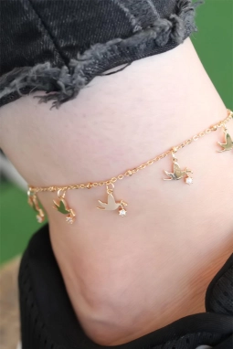 Gold Renk Güvercin Tasarımlı Zirkon Taşlı Halhal