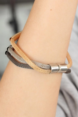 Füme Gold Silver Renk Metal Çoklu Bayan Bileklik