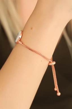 Asansör Zincirili Beyaz Renk U Harfli Bayan Bileklik