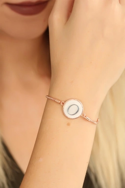 Asansör Zincirili Beyaz Renk O Harfli Bayan Bileklik