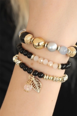 Siyah Boncuklu Bayan Bileklik