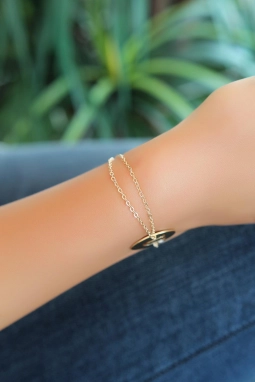 U Harf Sarı Kaplama Tasarımlı Bayan Bileklik