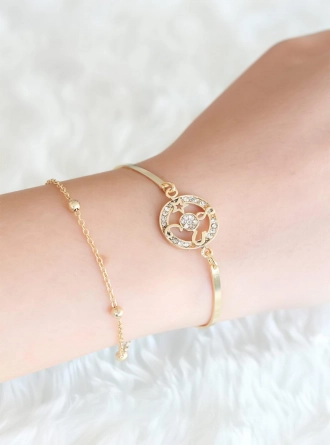 Gold Renk Zirkon Taşlı Tasarım Kadın Bileklik