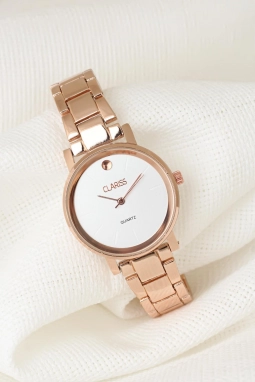 Rose Renk Metal Kordonlu Beyaz Renk İç Tasarımlı Yeni Sezon Clariss Marka Bayan Kol Saati
