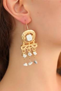 Otantik Taşlı Bayan Sallantı Küpe