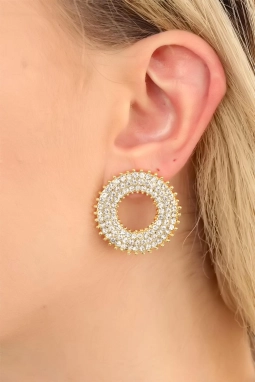 Gold Renk Metal Zirkon Taşlı Bayan Küpe