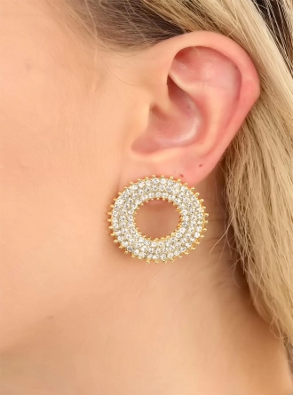 Gold Renk Metal Zirkon Taşlı Bayan Küpe