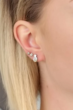 Silver Renk Ananaslı 6lı Küpe Seti