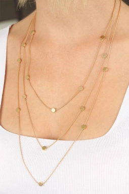 Minik Yuvarlaklı Gold Renk Çoklu Zincir Bayan Kolye