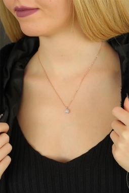 Rose Renk Zirkon Taşlı Bayan Kolye