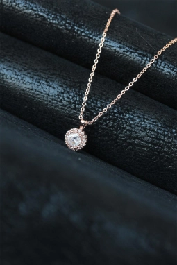 Rose Renk Zirkon Taşlı Bayan Kolye