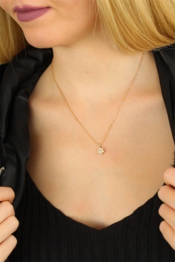 Gold Zincirli Zirkon Taşlı Bayan Kolye