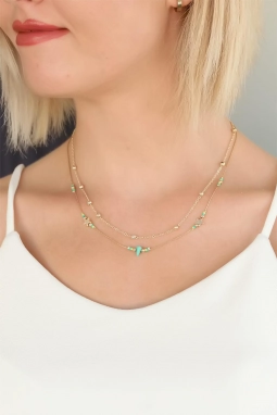 Mavi Boncuklu Bayan Kolye 