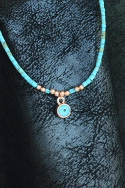 Mavi Taşlı Nazar Boncuklu Bayan Kolye