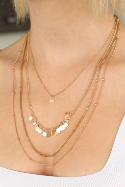 Gold Renk Çoklu Zincir Bayan Kolye