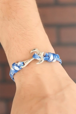 Mavi Renk Metal Çapalı Erkek Bileklik