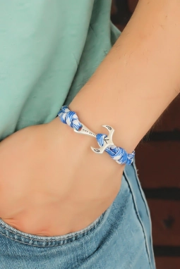 Mavi Renk Metal Çapalı Erkek Bileklik