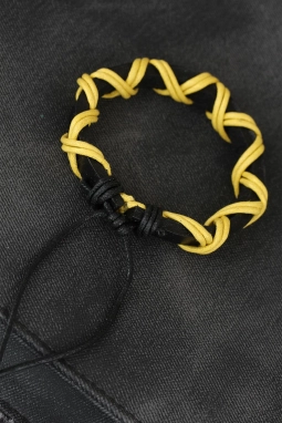 Sarı İpli Siyah Renk Deri Erkek Bileklik