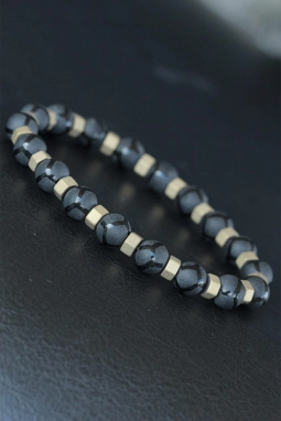 Siyah Gold Doğal Taş Erkek Bileklik 