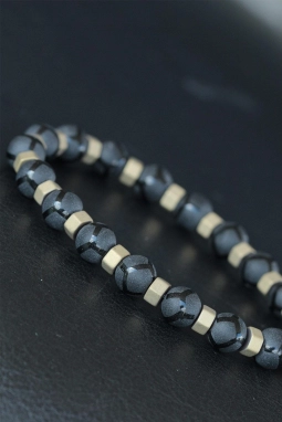 Siyah Gold Doğal Taş Erkek Bileklik 