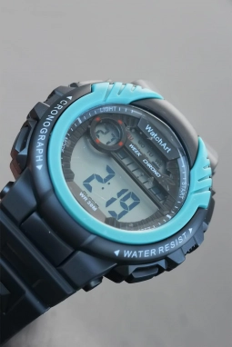 Siyah Silikon Kordonlu Turkuaz Kasa Spor Dijital Erkek Saat 