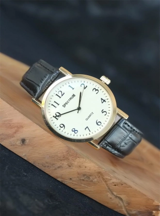 Siyah Deri Kordonlu Gold Kasa Erkek Saat 