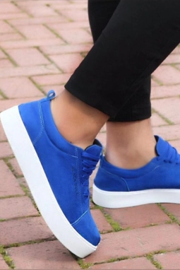Bağcıklı Mavi Cilt Deri Spor Klasik Erkek Ayakkabı
